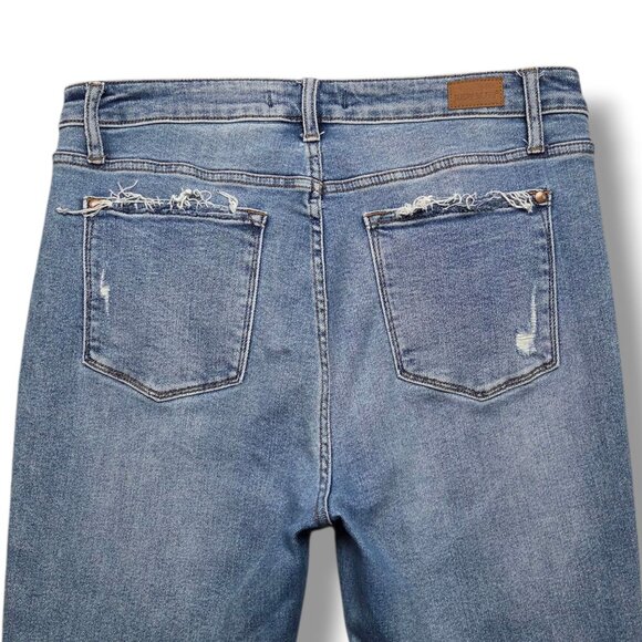Judy Blue Relaxed Fit Jeans Womens 32 Distressed Fray Hem High Rise - Picture 6 of 12